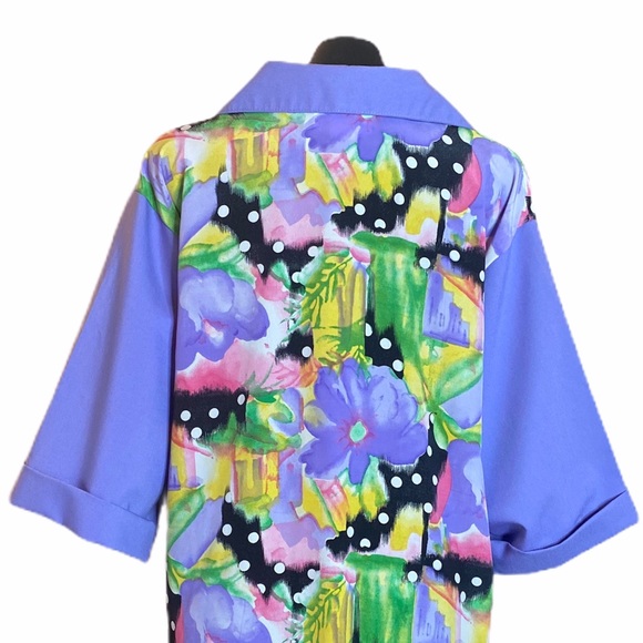 Vintage Purple Floral Print Polka Dot Button Up - Picture 9 of 16